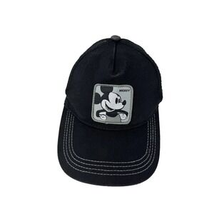 Disney Parks Mickey Mouse Hat Gray Patch Cap‎ Black Mesh Snap Back Adjustable
